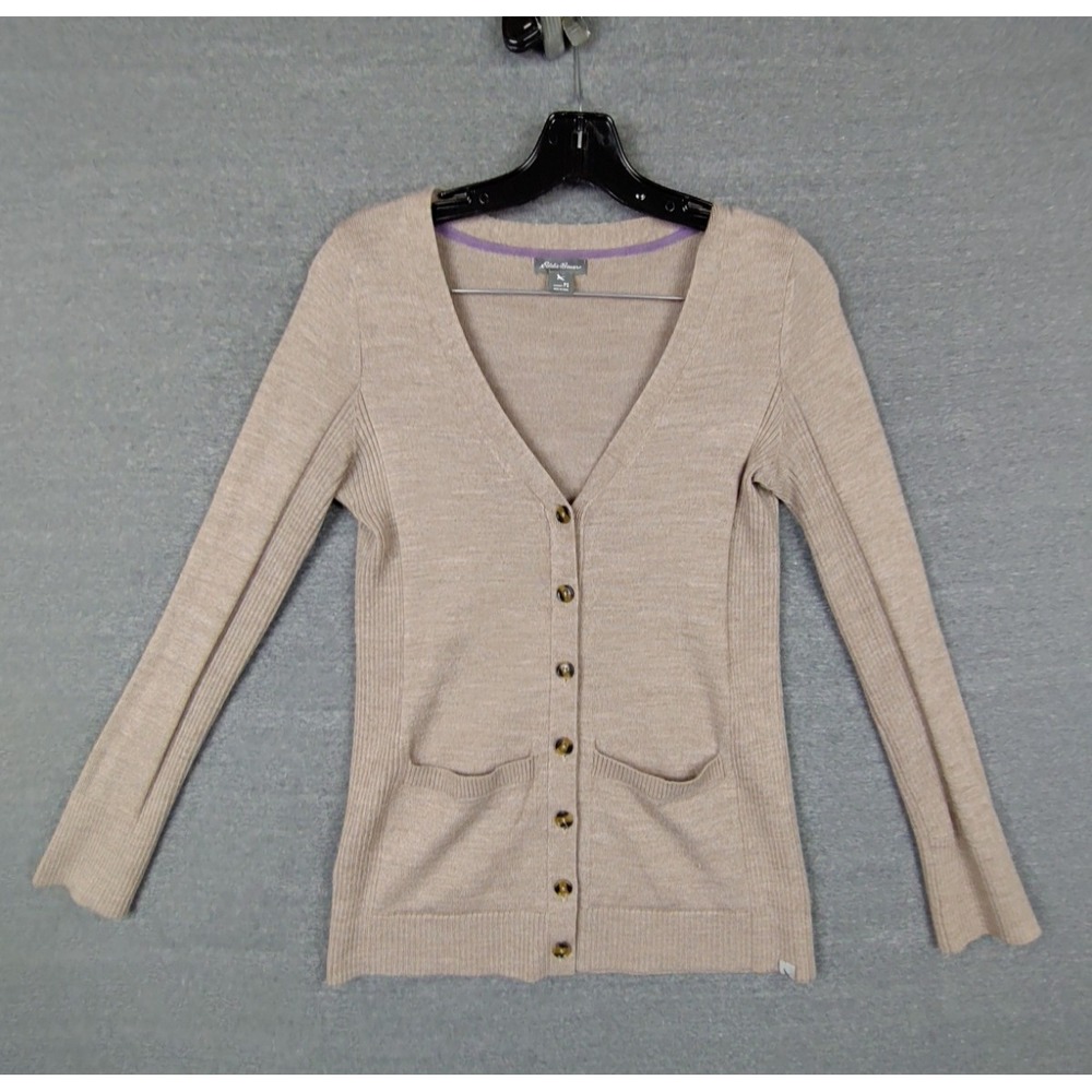 Eddie Bauer Womens Sweater Petite PS Brown Merino Wool Cardigan‎ Career Capsule
